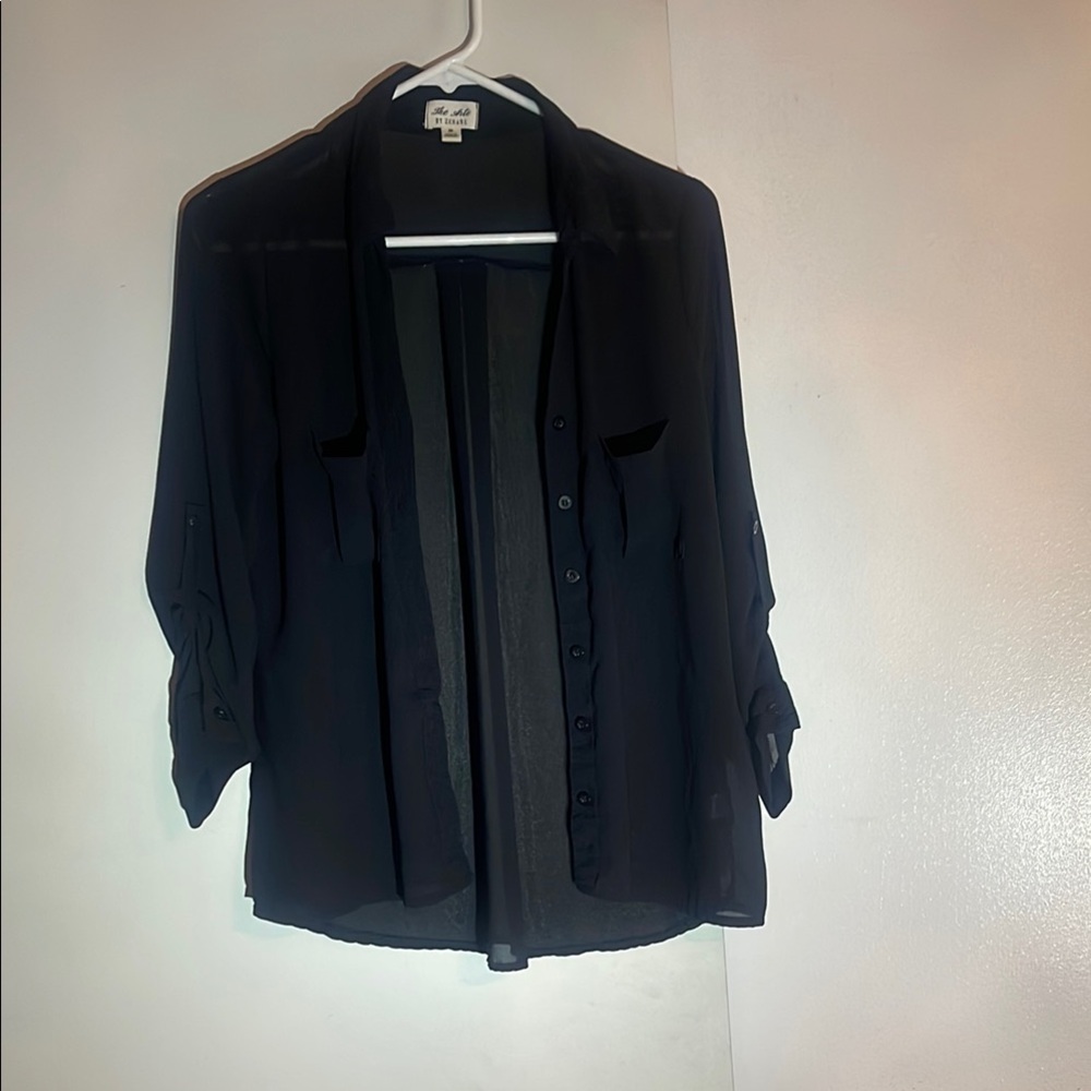 Black Sheer Button-Up Blouse - Picture 1 of 1